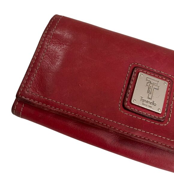 Tignanello Wallet Bag Red Burgundy Leather 7" Coin Purse Trifold Zip - Picture 2 of 16